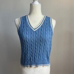 John Galt Brandy Melville Cable Knit Sweater Vest - Blue - One Size